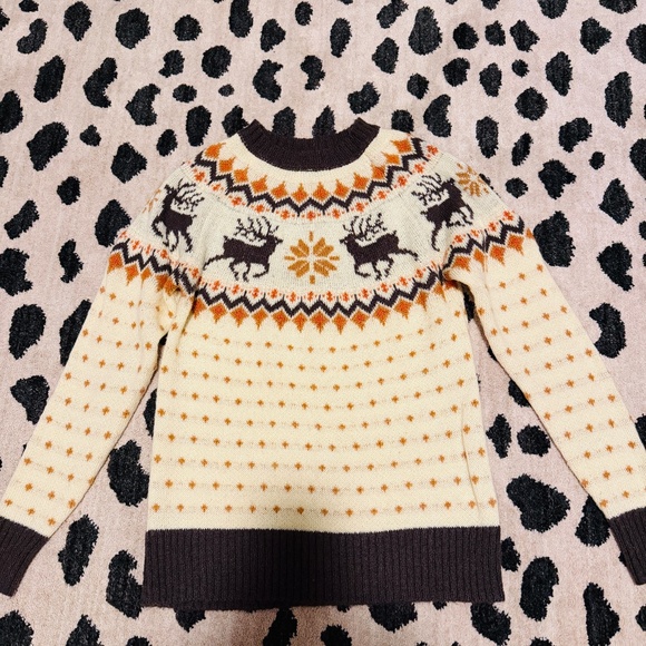 Kiel James Patrick Sweaters - Kiel James Patrick Women's Deer Snowflake Fair Isle Crewneck Sweater M